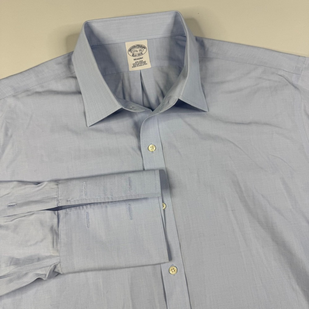 Brooks Brothers Regent Dress Shirt 17.5 35 Light‎ Blue French Cuff Non-Iron
